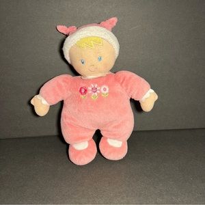 Carters Pink Soft Baby Doll 3 Flowers Knotted Hat Blonde Plush Stuffed Toy